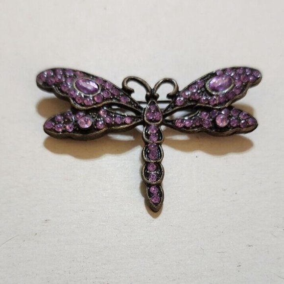 COPY - Lovely Purple Rhinestone Dragonfly Brooch Very Pretty - Picture 2 of 4